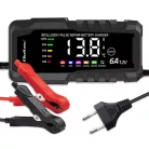 Qoltec intelligens mikroprocesszoros akkumulátortöltő AGM, GEL és LiFePO4 akkumulátorokhoz, 12 V / 6 A, LCD