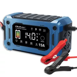   Qoltec intelligens mikroprocesszoros akkumulátortöltő 12 V / 15 A, javítási és SUP funkcióval, LCD-kijelzővel