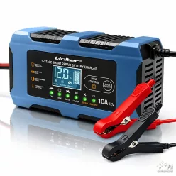   Qoltec intelligens 12 V / 10 A akkumulátortöltő javítási funkcióval, MCU-vezérléssel, automatikus kikapcsolással és 9 fokozatú töltéssel – AGM, GEL, LiFePO4