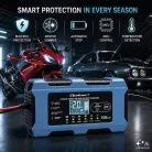 Qoltec intelligens 12 V / 10 A akkumulátortöltő javítási funkcióval, MCU-vezérléssel, automatikus kikapcsolással és 9 fokozatú töltéssel – AGM, GEL, LiFePO4