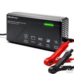   Qoltec Specialist LiFePO4-akkumulátortöltő 12,8 V / 10 A, PF 0,9, LED, intelligens töltés