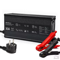   Qoltec Specialist intelligens LiFePO4 akkumulátortöltő 12,8 V-os akkumulátorokhoz – 30 A, 438 W, PF 0,9, LED