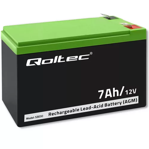 Qoltec karbantartásmentes AGM akkumulátor 12 V, 7 Ah, VRLA
