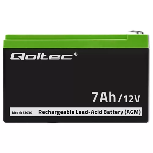 Qoltec karbantartásmentes AGM akkumulátor 12 V, 7 Ah, VRLA