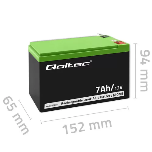 Qoltec karbantartásmentes AGM akkumulátor 12 V, 7 Ah, VRLA