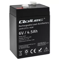   Qoltec karbantartásmentes AGM akkumulátor 6 V / 4,5 Ah UPS-hez, mérleghez és pénztárgéphez