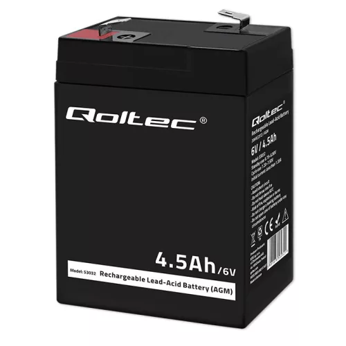 Qoltec karbantartásmentes AGM akkumulátor 6 V / 4,5 Ah UPS-hez, mérleghez és pénztárgéphez