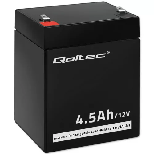 Qoltec karbantartásmentes AGM akkumulátor – 12 V, 4,5 Ah