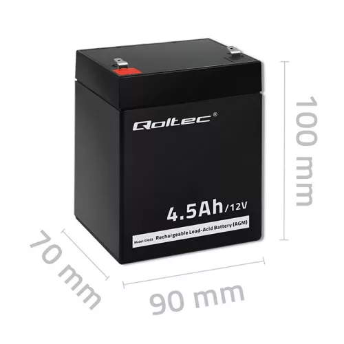Qoltec karbantartásmentes AGM akkumulátor – 12 V, 4,5 Ah