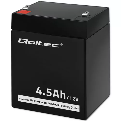 Qoltec karbantartásmentes AGM akkumulátor – 12 V, 4,5 Ah