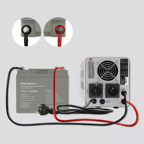 Qoltec LongLife AGM akkumulátor 12 V / 45 Ah – VRLA, T14 (M6)