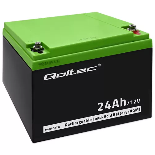 Qoltec 12 V 24 Ah karbantartásmentes AGM akkumulátor UPS-hez