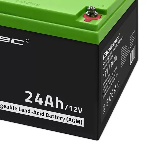 Qoltec 12 V 24 Ah karbantartásmentes AGM akkumulátor UPS-hez