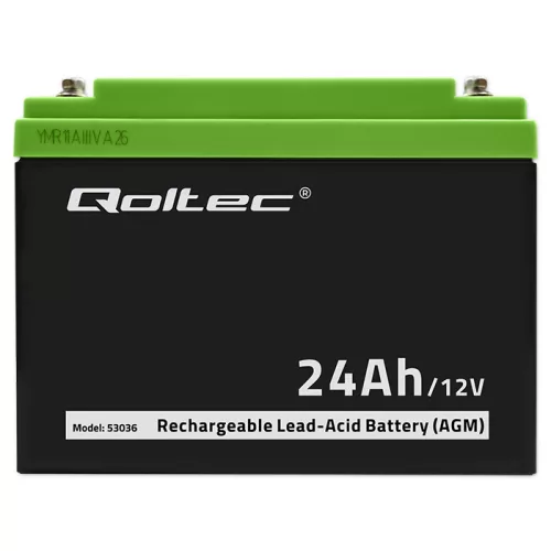 Qoltec 12 V 24 Ah karbantartásmentes AGM akkumulátor UPS-hez