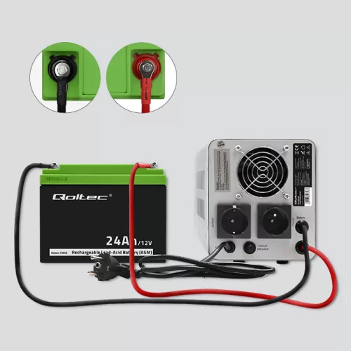 Qoltec 12 V 24 Ah karbantartásmentes AGM akkumulátor UPS-hez