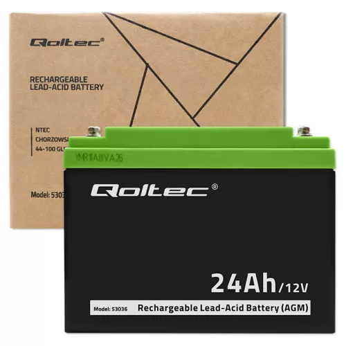 Qoltec 12 V 24 Ah karbantartásmentes AGM akkumulátor UPS-hez