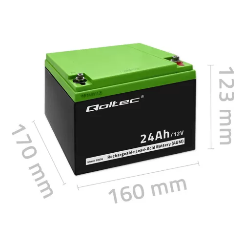 Qoltec 12 V 24 Ah karbantartásmentes AGM akkumulátor UPS-hez