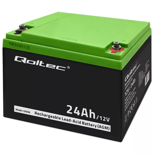 Qoltec 12 V 24 Ah karbantartásmentes AGM akkumulátor UPS-hez