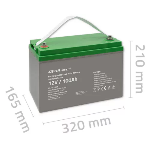 Qoltec AGM akkumulátor 12 V, 100 Ah, VRLA, 28,1 kg