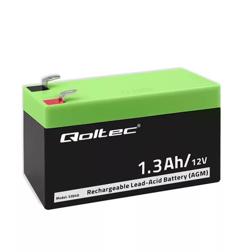 Qoltec karbantartásmentes AGM akkumulátor, 12 V / 1,3 Ah – UPS-hez, mérleghez és pénztárgéphez