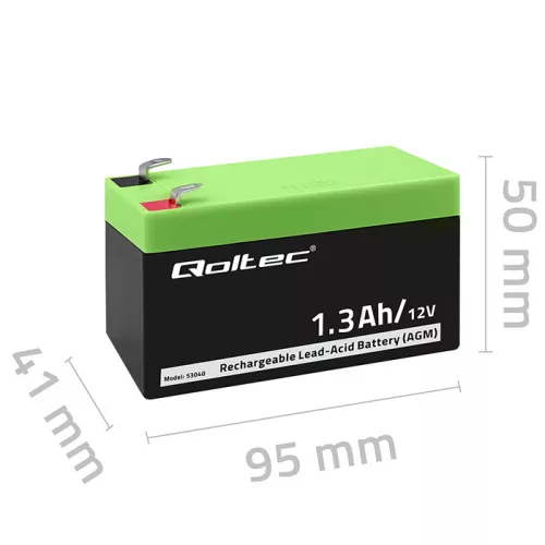 Qoltec karbantartásmentes AGM akkumulátor, 12 V / 1,3 Ah – UPS-hez, mérleghez és pénztárgéphez
