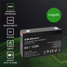 Qoltec AGM akkumulátor 6 V / 12 Ah – karbantartásmentes, UPS-hez, mérleghez és pénztárgéphez