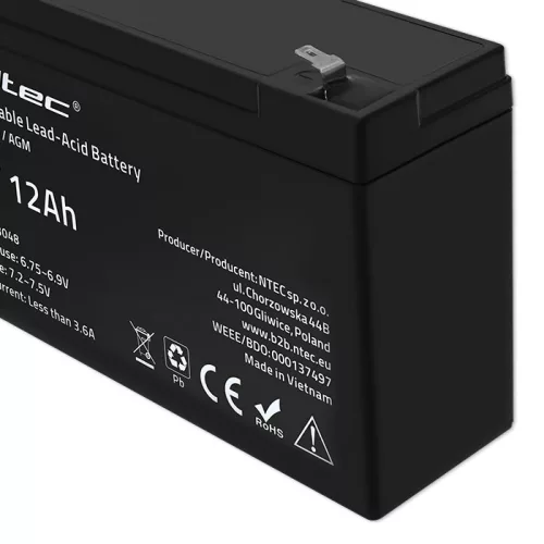 Qoltec AGM akkumulátor 6 V / 12 Ah – karbantartásmentes, UPS-hez, mérleghez és pénztárgéphez