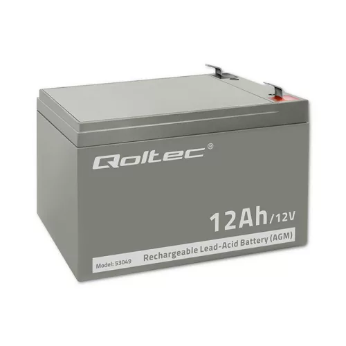 Qoltec AGM akkumulátor 12 V / 12 Ah, VRLA, T2 csatlakozóval