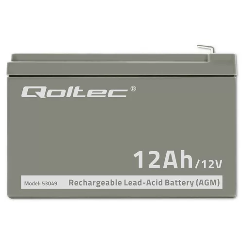 Qoltec AGM akkumulátor 12 V / 12 Ah, VRLA, T2 csatlakozóval
