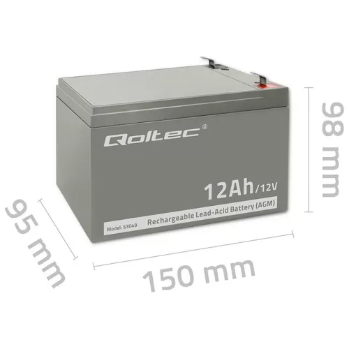 Qoltec AGM akkumulátor 12 V / 12 Ah, VRLA, T2 csatlakozóval