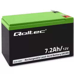   Qoltec karbantartásmentes LongLife AGM akkumulátor UPS-hez és biztonsági rendszerekhez – 12 V, 7,2 Ah