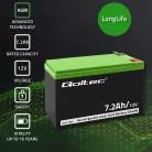 Qoltec karbantartásmentes LongLife AGM akkumulátor UPS-hez és biztonsági rendszerekhez – 12 V, 7,2 Ah