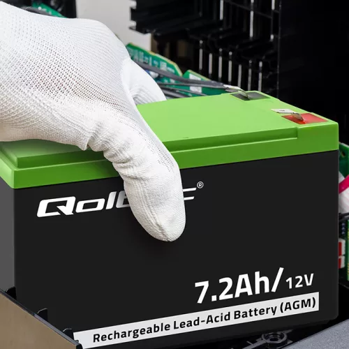 Qoltec karbantartásmentes LongLife AGM akkumulátor UPS-hez és biztonsági rendszerekhez – 12 V, 7,2 Ah