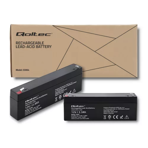 Qoltec karbantartásmentes AGM akkumulátor 12 V / 2,3 Ah – VRLA, T1