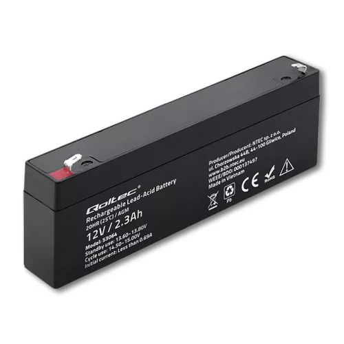 Qoltec karbantartásmentes AGM akkumulátor 12 V / 2,3 Ah – VRLA, T1