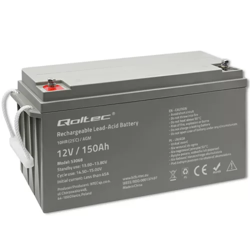 Qoltec AGM akkumulátor 12 V 150 Ah, VRLA, T16 (M8)