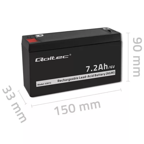Qoltec AGM akkumulátor 6 V / 7,2 Ah, VRLA