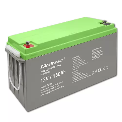 Qoltec Deep Cycle Gel VRLA akkumulátor 12 V, 150 Ah, 44,5 kg