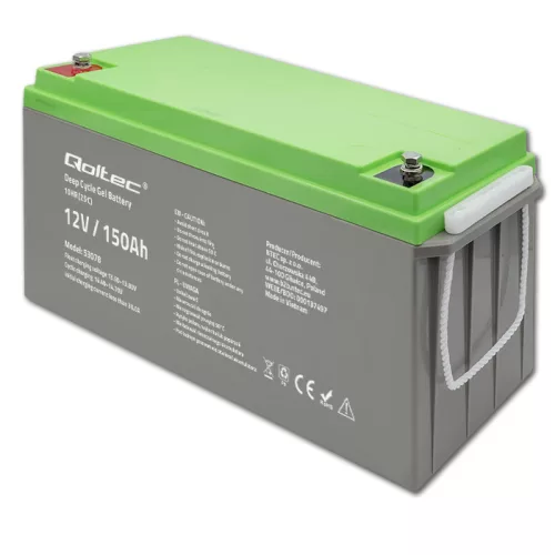 Qoltec Deep Cycle Gel VRLA akkumulátor 12 V, 150 Ah, 44,5 kg