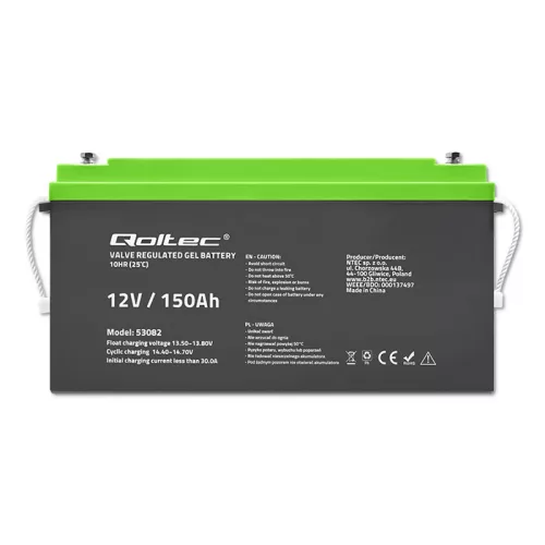 Qoltec VRLA zselés akkumulátor 12 V / 150 Ah – karbantartásmentes