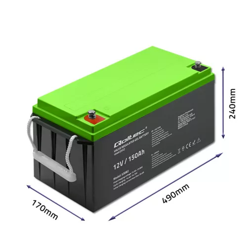 Qoltec VRLA zselés akkumulátor 12 V / 150 Ah – karbantartásmentes