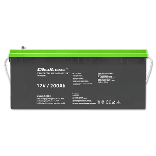 Qoltec VRLA gélakkumulátor 12 V 200 Ah, 59,5 kg