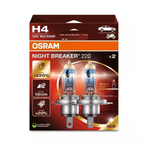 OSRAM NIGHT BREAKER 220 H4 12 V 60/55 W, 2 db