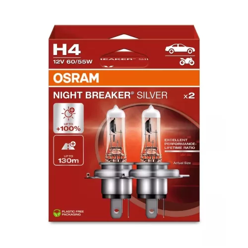 OSRAM NIGHT BREAKER SILVER H4 12 V 60/55 W autóizzó, 2 db