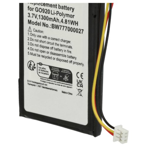 VHBW GPS Battery for TomTom - 1300 mAh 3.7 V Li-polymer