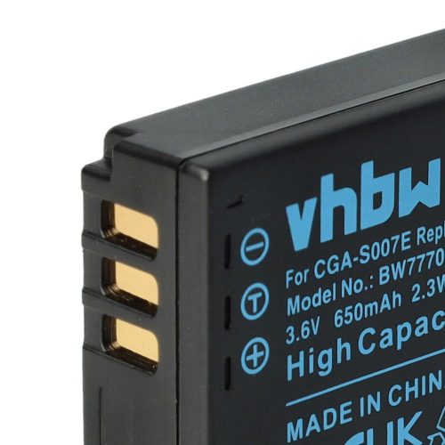 VHBW Panasonic CGA-S007A/B, CGA-S007E, CGA-S007, CGA-S007A/1B Akku - 650 mAh, 3,6 V, Li-Ion