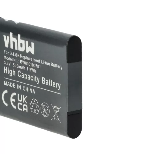 VHBW Panasonic VW-VBX070E, VW-VBX070 Akku - 500 mAh, 3,6 V, Li-Ion