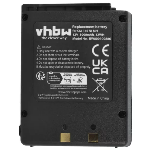 VHBW Radio Battery Icom BP-166, CM-166, CM-166S, CM-22A - 1000 mAh 12 V NiMH