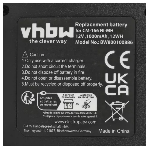 VHBW Radio Battery Icom BP-166, CM-166, CM-166S, CM-22A - 1000 mAh 12 V NiMH