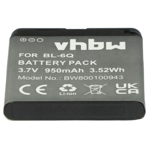 VHBW Mobiltelefon akkumulátor  Nokia BL-6Q-hoz - 950 mAh 3,7 V Li-Ion